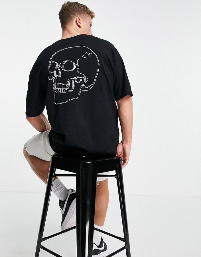 Jack and Jones Originals oversized t-shirt with skull back print in black -  ShopStyle