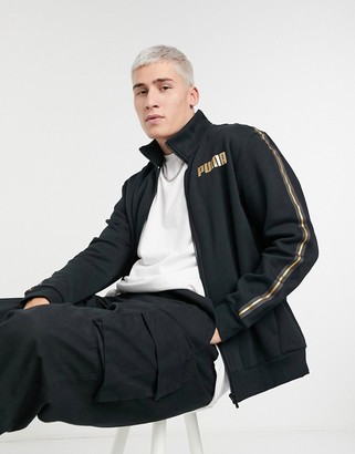 Puma track jacket in black with gold taping