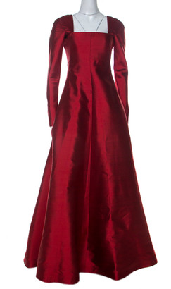 long sleeve red silk dress