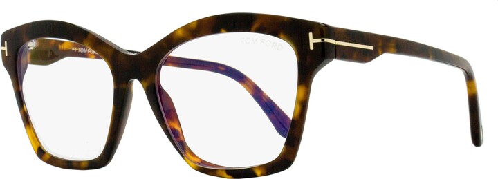 Tom Ford Women's Square Blue Block Eyeglasses TF5965B 052 Havana 53mm
