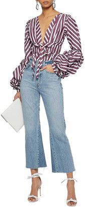 Johanna Ortiz Floure Striped Cotton-blend Poplin And Floral-print Stretch-jersey Bodysuit