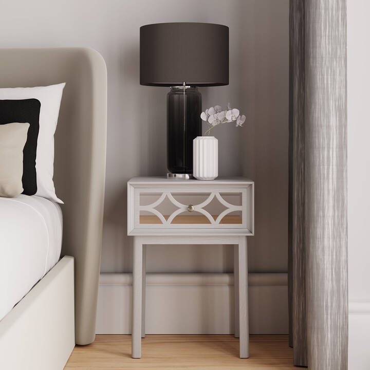 Dunelm Delphi 1 Drawer Bedside Table, Mirrored Grey ShopStyle Bedroom