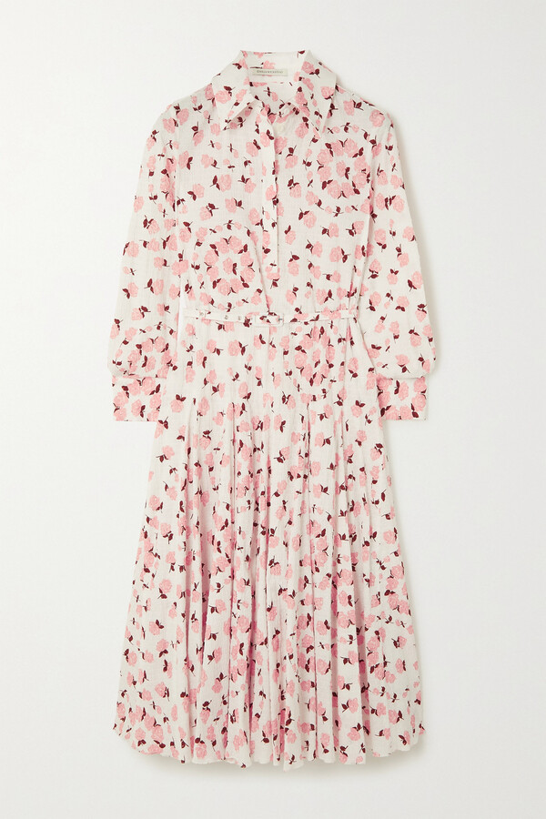 Emilia Wickstead Marion Belted Pleated Cotton-blend Moire Midi Dress ...