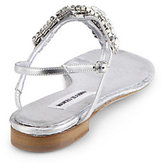 Thumbnail for your product : Manolo Blahnik Zanfimod Jeweled Metallic Leather Thong Sandals