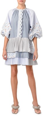 Silvia Tcherassi Mantova Puff-Sleeve Mixed-Print Dress