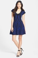 Thumbnail for your product : Nicole Miller Mixed Pattern Fit & Flare Sweater Dress