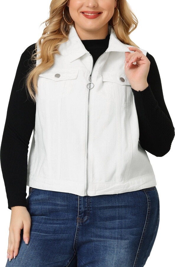 Unique Bargains Women’s Plus Size Trucker Zipper Front Denim Jacket Vest