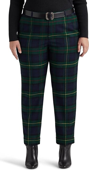 Lauren Ralph Lauren Plus Size Plaid Pleated Twill Ankle Pants (Green Multi)  Women's Casual Pants - ShopStyle