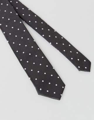 New Look White Spot Tie And Pocket Square In Black