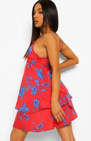 Thumbnail for your product : boohoo Petite Floral Tie Front Ruffle Mini Dress