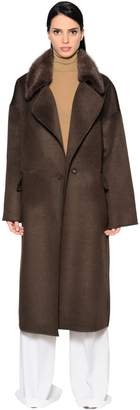 Yves Salomon Oversized Wool Blend Coat W/ Mink Fur
