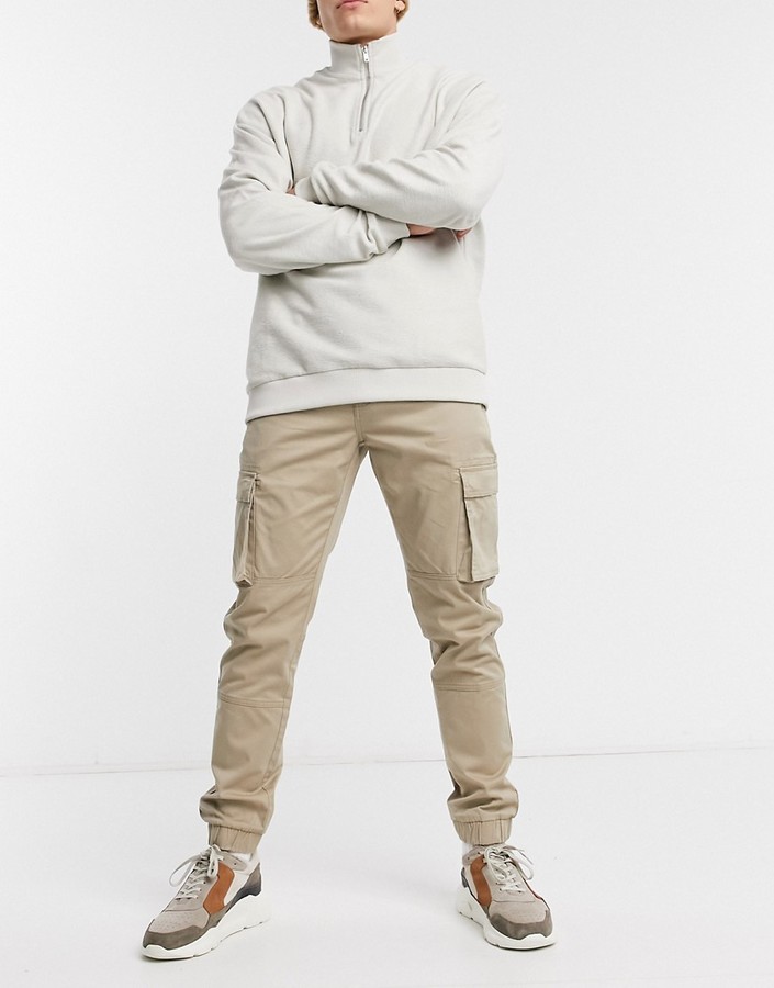 ONLY & SONS cuffed cargo pants in slim fit stone - ShopStyle