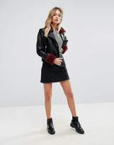 Thumbnail for your product : boohoo Studded And Embroidered Leather Look Jacket With Faux Fur Collar