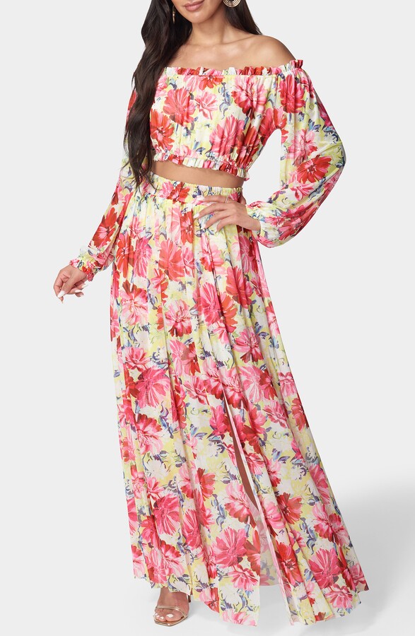 Bebe Long Sleeve Crop Top & Maxi Skirt Set