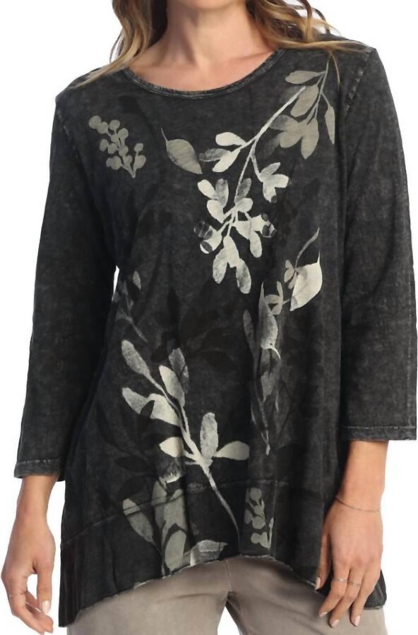 Jess & Jane Verde Mineral Washed Cotton Georgette Contrast Top In Black