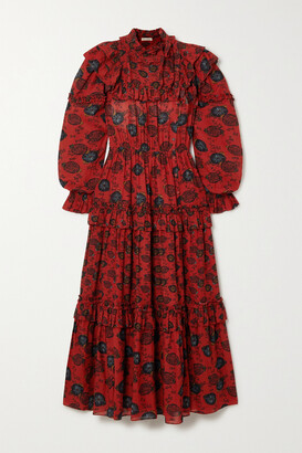 Ulla Johnson Winnifred Belted Tiered Floral-print Cotton-blend Dress - US4