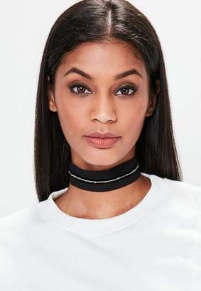 Missguided Black Mesh Chain Trim Woven Choker Necklace