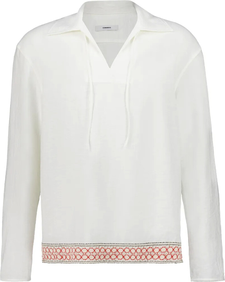 COMMAS Crochet-Trim Tie Shirt