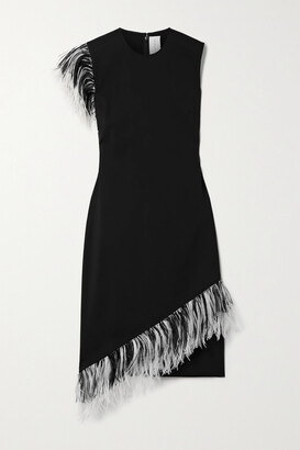 Christopher Kane Asymmetric Feather-trimmed Twill Dress