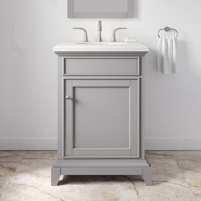Eviva Elite Stamford 24 In. Gray Single Sink Bath Vanity With Carrara Quartz Top And Undermount Porcelain Sink