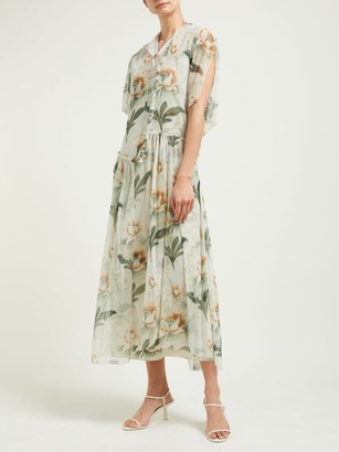 By Walid Aida Floral-print Cotton-tulle Midi Dress - Ivory Multi