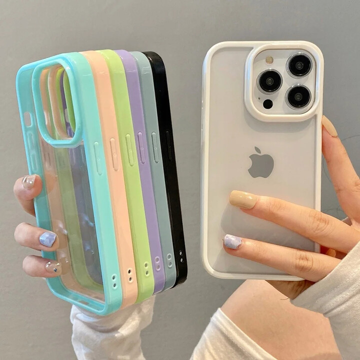BYGJMY Transparent Candy Color Bumper Phone Case For iPhone 15 14 13 Mini 12 11 Pro Max XR XS X 7 8 Plus SE3 Soft Shockproof Back Cover
