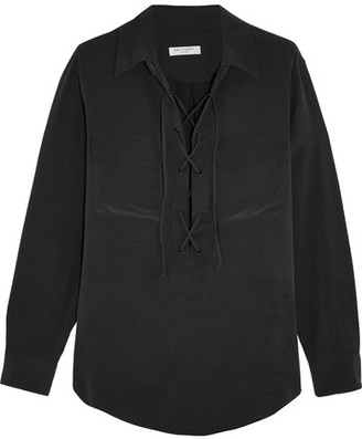 Equipment Knox Lace-up Washed-silk Shirt - Black