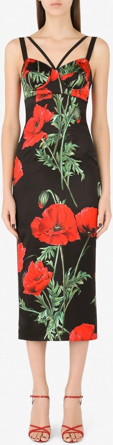Dolce & Gabbana Floral Print Corset Midi Dress in Satin - ShopStyle