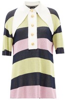 Thumbnail for your product : ELZINGA Exaggerated-collar Striped Jersey Mini Dress - Green Multi