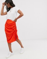 Thumbnail for your product : Vero Moda neon gathered side bias cut midi skirt