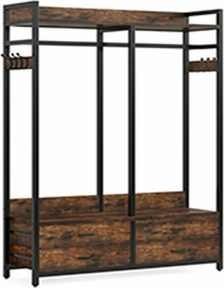 ResenkosFreestandingClosetOrganizerGarmentRackwithDrawers&ShelvesRusticBrown