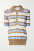 Thumbnail for your product : Lee Mathews Striped Ribbed Tencel Polo Shirt