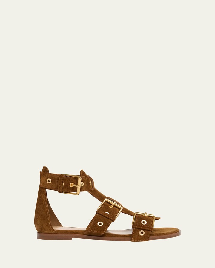 Gianvito Rossi Suede Buckle and Grommet Gladiator Sandals