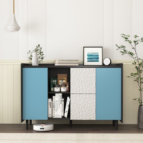 OkakModern47inSideboardBuffetCabinet,StorageCabinetwith1Doorand2Drawers,BarCabinetforLivingRoom,Entryway,Hallway,Office,Blue