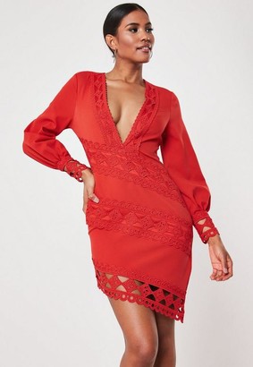 Missguided Red Crochet Lace Plunge Mini Dress
