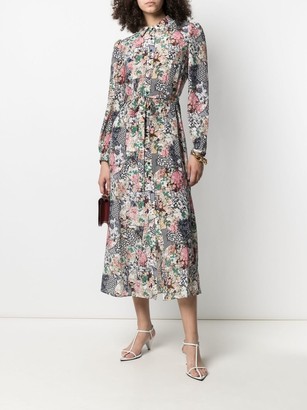 Saloni Patchwork Floral-Print Silk Dress