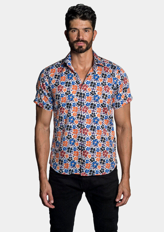 Swade PSH280 Short Sleeve Mens Flower Print Short Sleeve Floral Shirt 