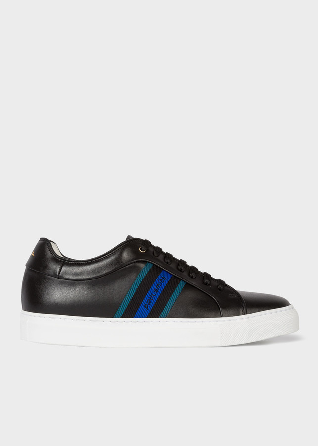 Men's Black Leather 'Basso' Trainers With 'Paul Smith' Webbing Panel ...