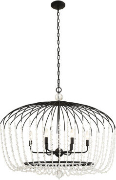 Rosdorf Park Norhad 6-Lt Crystal Oval Pendant - Matte Black