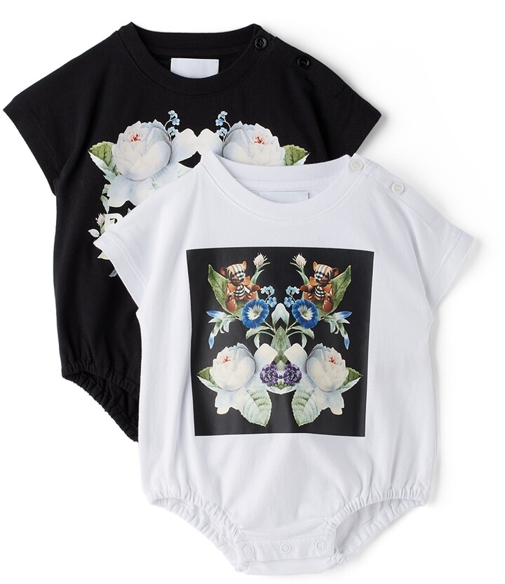 Burberry Baby Two-Pack White & Black Floral Bodysuit Set - ShopStyle