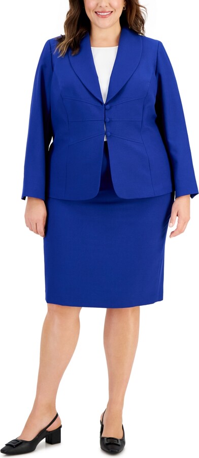 Le Suit Plus Size Seamed Crepe Jacket Slim Skirt Suit Set