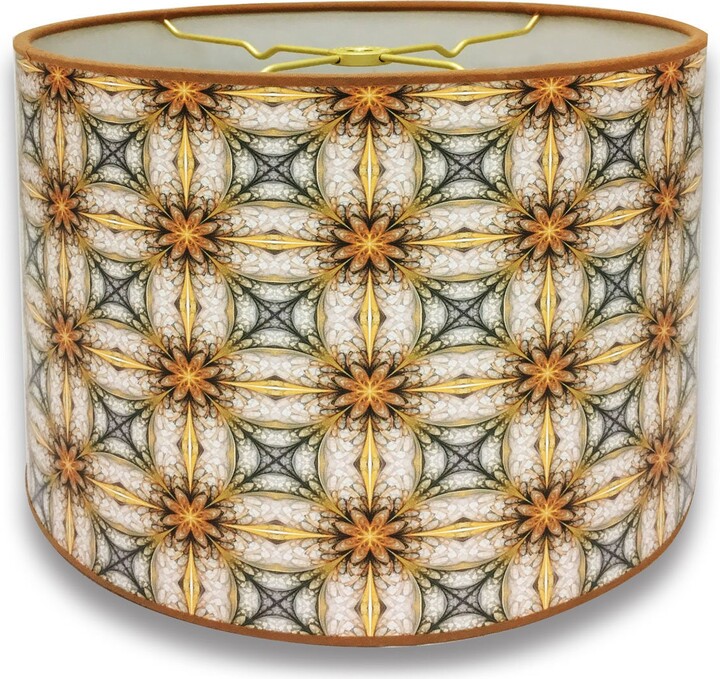 Royal Designs, Inc. Modern Trendy Decorative Handmade Lamp Shade - Made in USA Yellow & Gold Flower With Sun Kaleidoscope Design