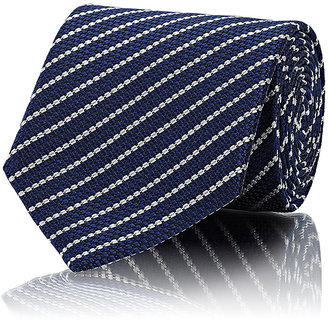 Ermenegildo Zegna Men's Striped Textured-Weave Silk Necktie-NAVY