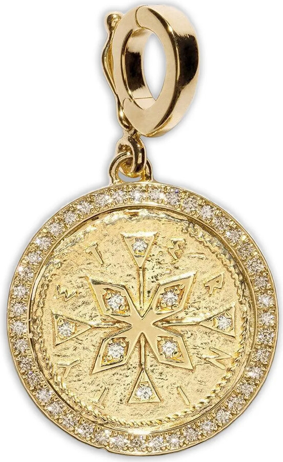 Azlee 18K yellow gold small Compass Coin diamond pendant