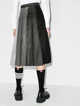 Thom Browne Below Knee Dropped Back Pleated Skirt In Super 120's Wool Flannel