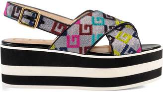 Gucci Velvet G lurex crossover platform sandal