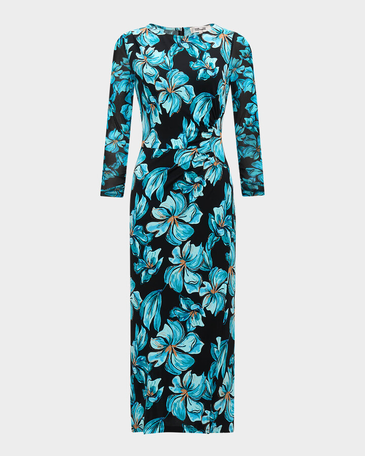 Diane von Furstenberg Linea Ruched Floral-Print Midi Dress