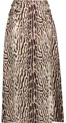 Roberto Cavalli Studded Leopard-Print Wool-Crepe Midi Skirt