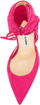 Thumbnail for your product : Manolo Blahnik Lara Ankle-Wrap Pointy Suede d'Orsay, Fuchsia