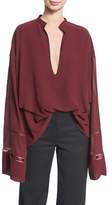 Thumbnail for your product : Derek Lam Lace-Inset Plunging V-Neck Blouse, Wine